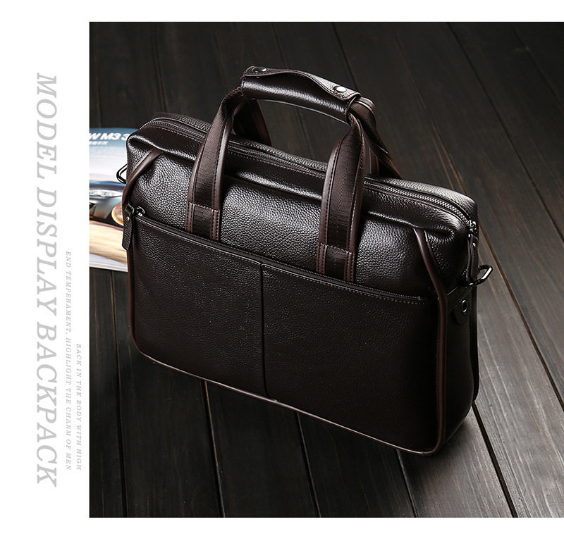 Túi đeo chéo nam da bò thật vân vải thiều, túi đeo vai ngang kiêm túi xách công sở 37×27×9 cm — Màu cà phê, Màu đen chi tiết 19