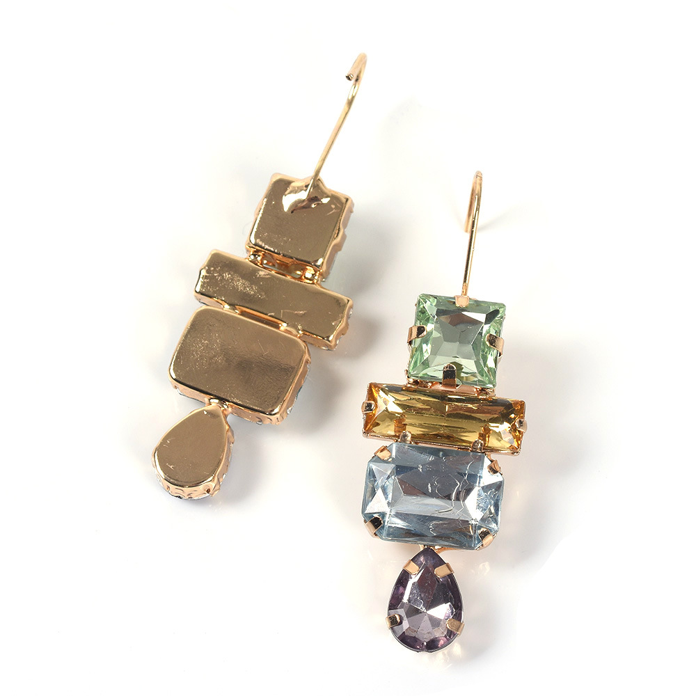 1 Pair Simple Style Square Inlay Alloy Artificial Gemstones Drop Earrings display picture 2