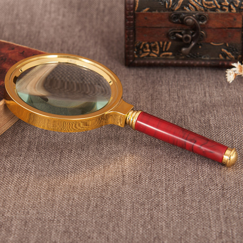 Online sales of 60/70/80/90mm handheld reading repair imitation mahogany handle high-definition magnifying glass for the elderly
