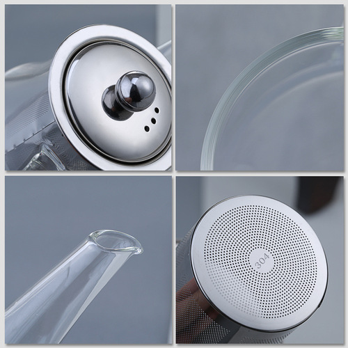 Fanshi thickened glass flower teapot household heat-resistant and high-temperature resistant stainless steel filter teapot teacup set teapot