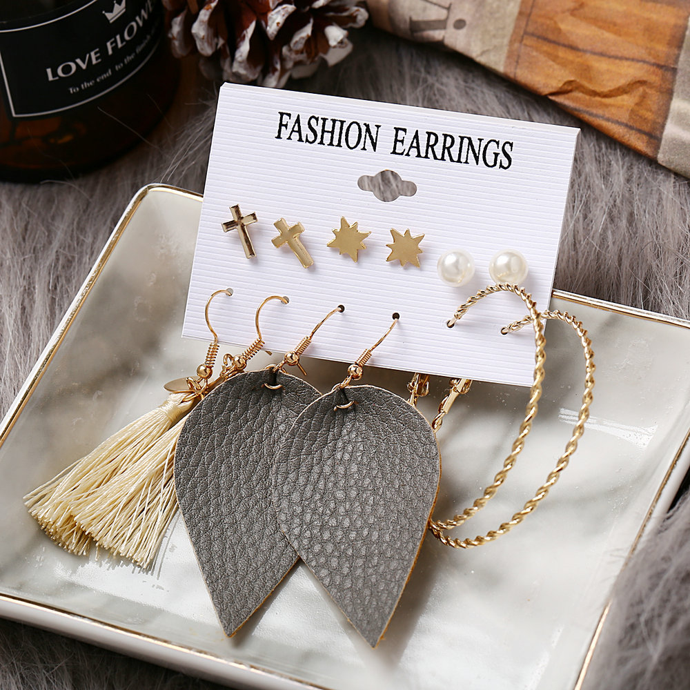 Acrylic Artificial Pearl Circle Tassel Earrings Set 6 Piece Set Hot Selling Earrings Wholesale Nihaojewelry display picture 31