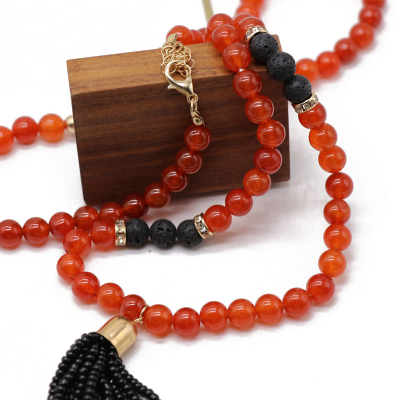 Red Agate Stone Bead Necklace Sweater Chain Handmade Tassel Beaded Necklace Necklace display picture 1