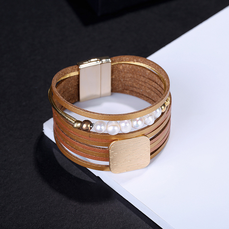 Bohemian Fashion Multi-layer Wide-sided Leather Pearl Bracelet display picture 8