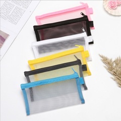ins Korean simple small fresh transparent mesh zipper exam pencil bag large capacity stationery bag student pencil bag