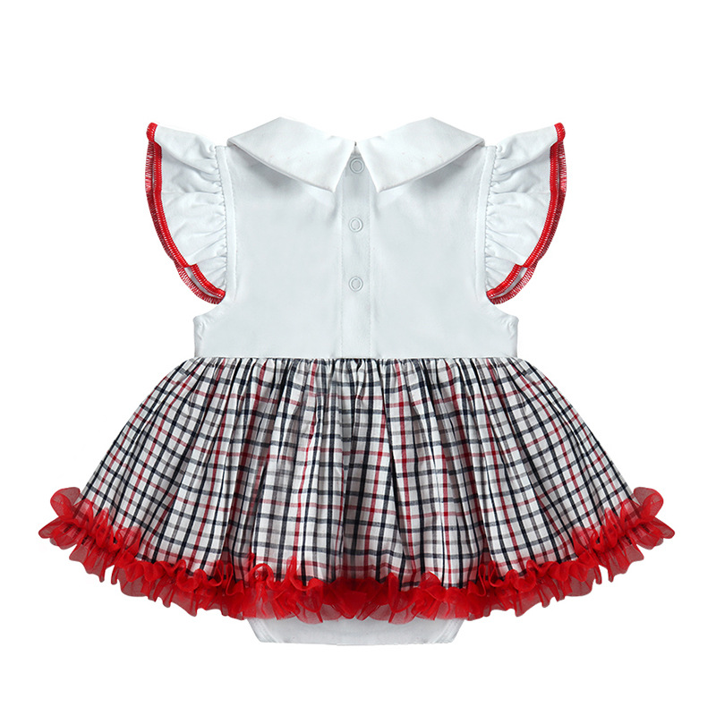 外贸童装批发厂家货源梭织红白格子幼儿夏新款儿童连身包屁裙