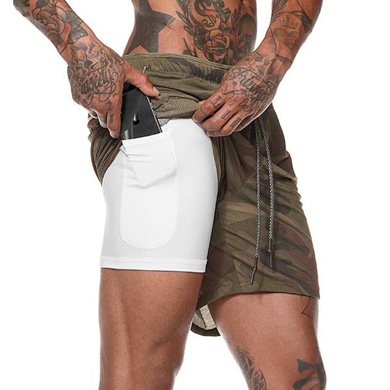 2021 summer Foreign trade European and American men's sports slim fitness double layer fabric muscle jogging shorts AliExpress