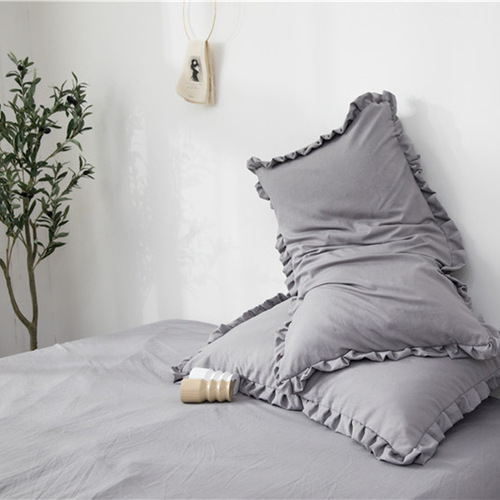 Ins Japanese-style washed cotton lotus leaf lace solid color girls pillowcase spring summer autumn Korean princess 48*74 a pair