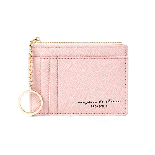 New solid color multi-card slot card holder, mini keychain small wallet, fashionable zipper women's coin purse