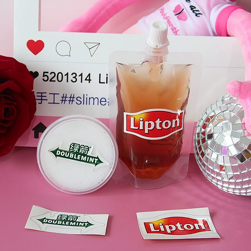 Sticker & Slime Set (Lipton, Doublemint) with Storage Pouch, Handmade 6×3 cm