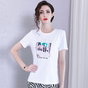 Summer Leisure Loose Round-collar Top Printed T-shirt Bottom Shirt