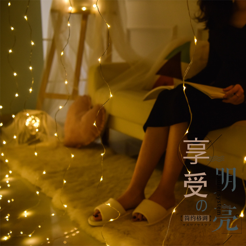 3*3 M 300 lámpara cortina de luz de alambre de cobre Luz de Internet sala de celebridades chica corazón decoración de la habitación Cadena de luz USB control remoto de luz de color