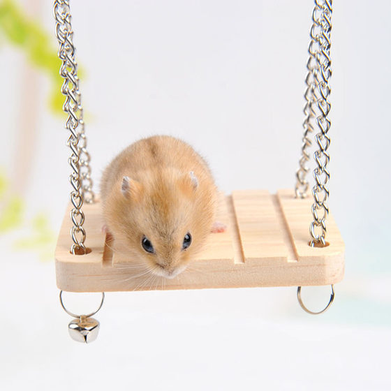 Hamster Toy Bell Swing Hammock Wooden Small Pet Parrot Platform Hanging Wooden Suspension Bridge