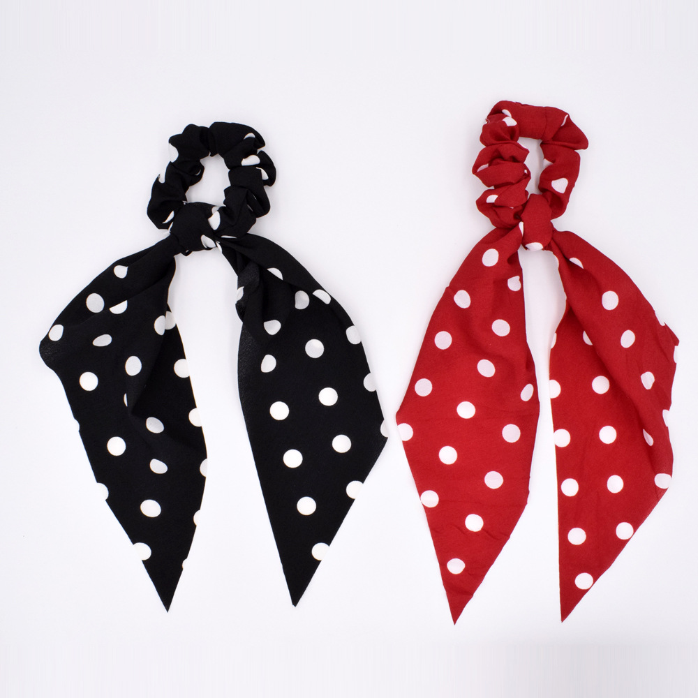 Korean Polka Dot Long Ribbon Hair Ring Simple Bow Knot Elastic Rubber Band Ring  Wholesale display picture 9