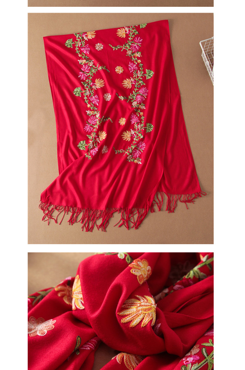 Winter, Spring, Autumn Season Women's Gender Embroidery Design Elegant Style Women's Elegant Flower Cotton Embroidery Scarf