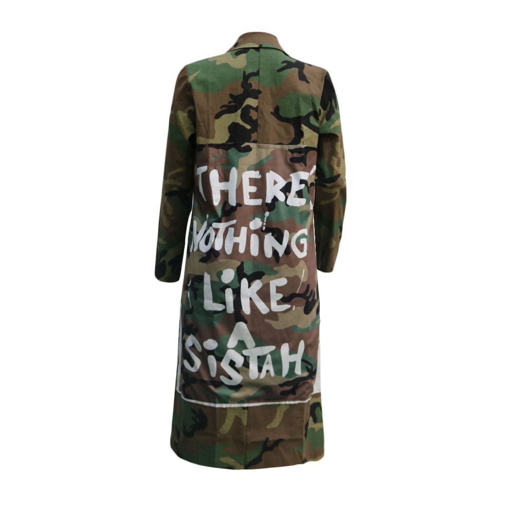 Women Clothing Long Casual Fashion Style Camouflage Printed Patch Coat for Women Plus Size in Trench Coats