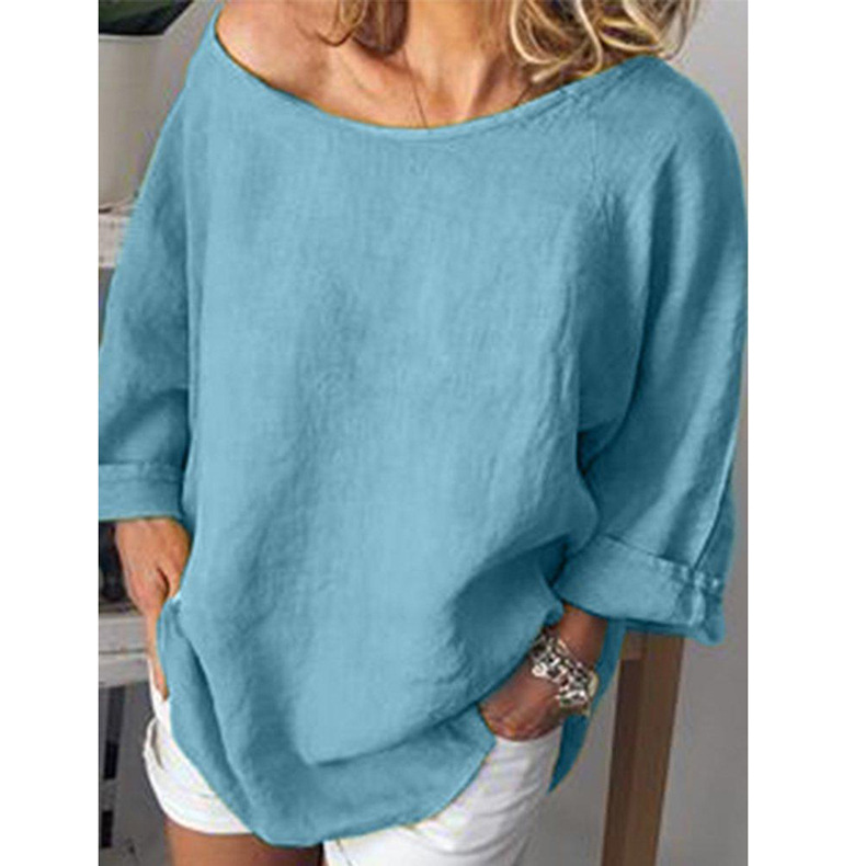 cotton and linen solid color loose top NSKX18929