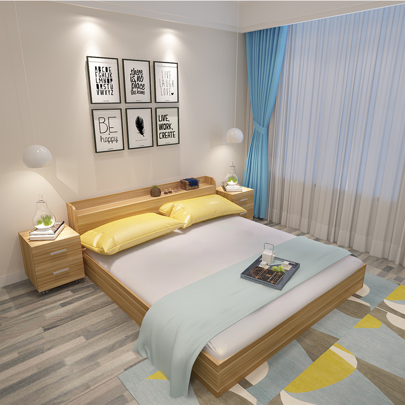 现代简约板式床榻榻米1.51.2米床1.8米双人床高箱储物床收纳床|ru
