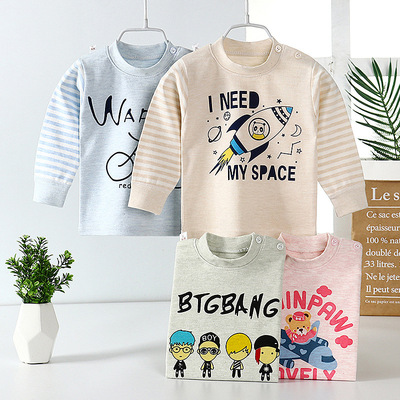 宝宝彩棉秋衣上衣单件婴儿纯棉长袖秋衣开衫男女童打底睡衣秋批发