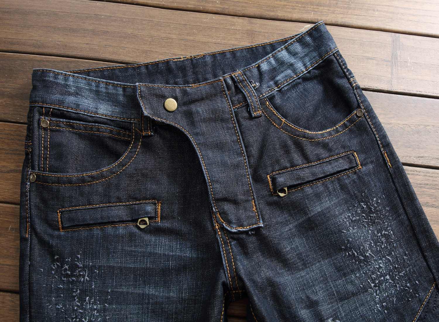 Jeans da uomo stile elastico con cuciture a compressione Zou piccoli jeans a gamba dritta_voghion.com