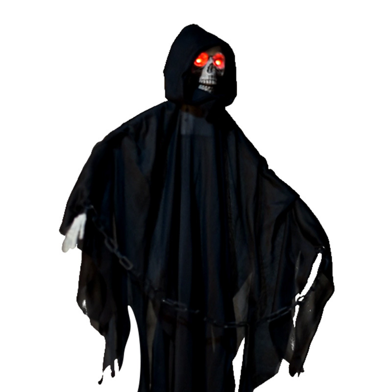 Decoración de casa embrujada de Halloween con cráneo colgante controlado por voz, para bar o KTV