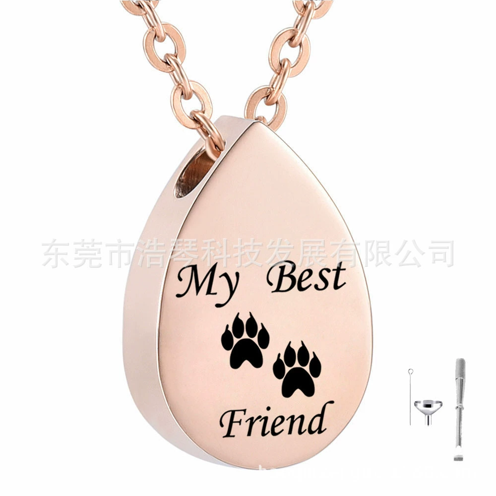 Трансграничные горячие продажи памятные ПЭТ пепел ожерелье розовое золото капли воды печать лапы пепел кулон флакон духов ювелирные изделия