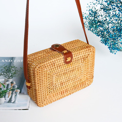 Rattan woven straw bag woven bag women bag single shoulder bag portable messenger bag bucket single shoulder