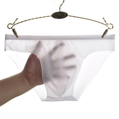 君也男士冰絲透明內褲一片式薄款低腰性感囊袋透氣三角褲青年褲頭