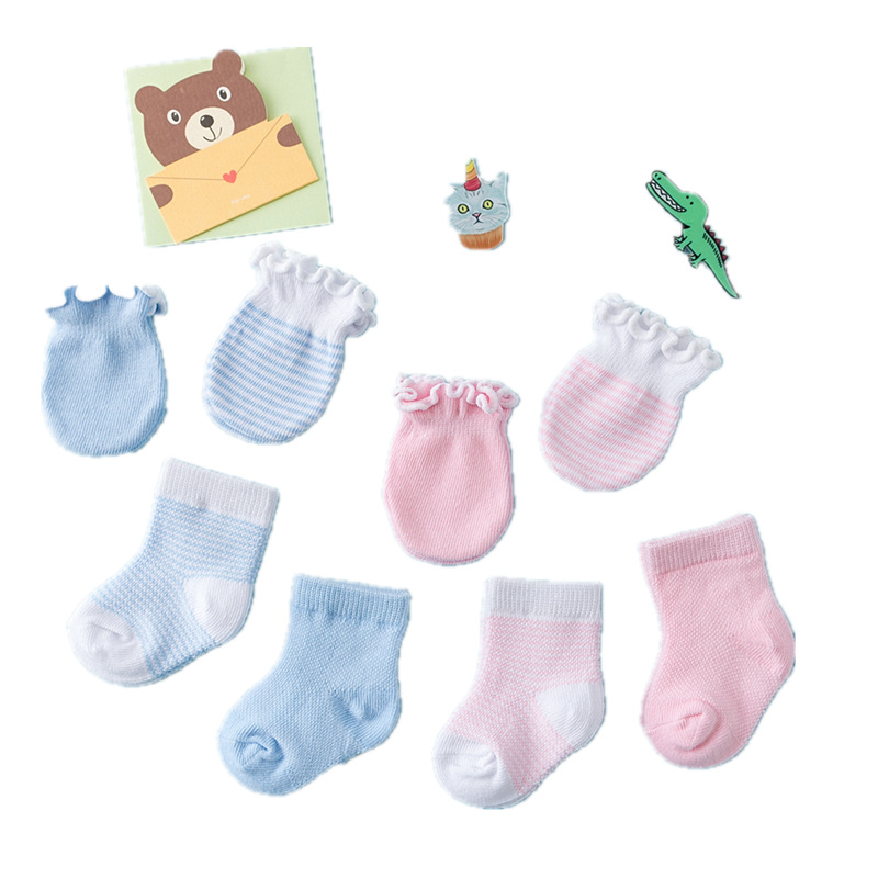 2022 cotton mesh anti scratch face baby socks baby Gloves Set children's socks cotton socks baby socks manufacturer wholesale