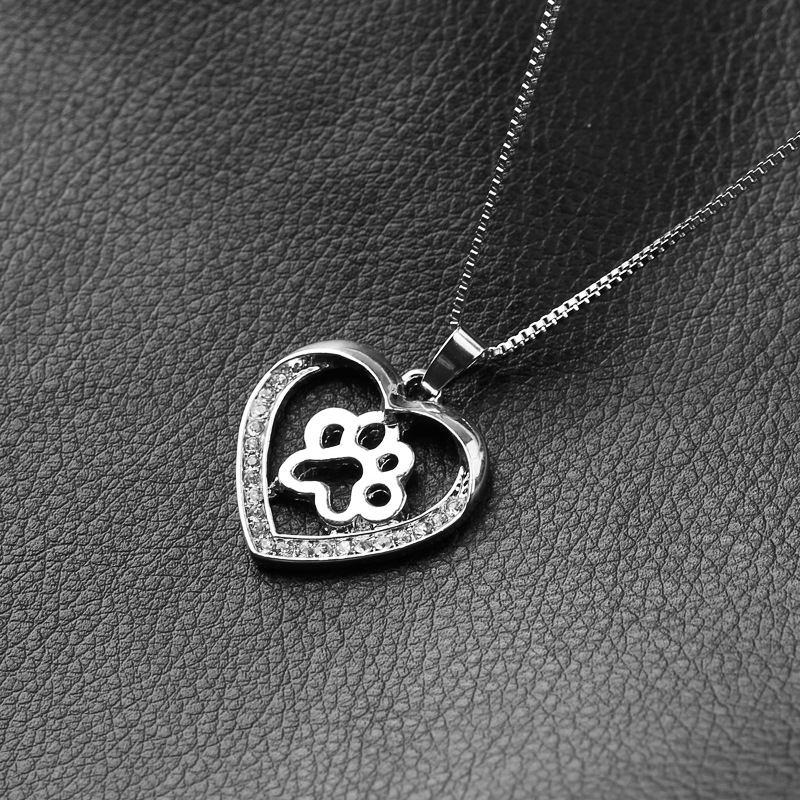 New Fashion Love Peach Heart Necklace Love Dog Paw Hollow Diamond Pendant Necklace Wholesale display picture 2