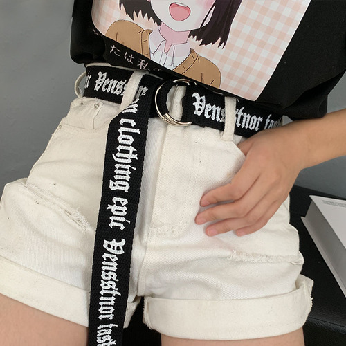 Trendy canvas belt for men and women double-ring buckle belt youth student jeans versatile non-hole belt belt