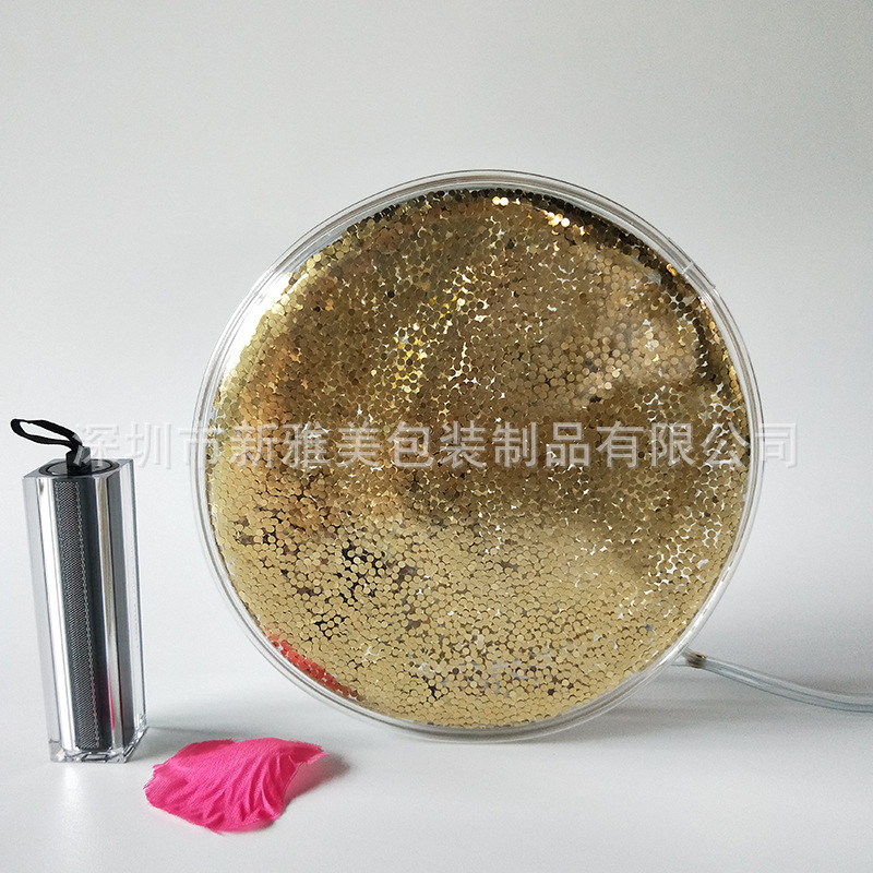 定作PVC胶骨拉链袋pvc金葱 化妆包PVC圆桶袋镭射亮片流沙透明