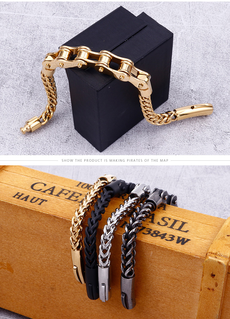 Hip-Hop Punk Geometric Stainless Steel 18K Gold Plated Men's Bracelets display picture 2