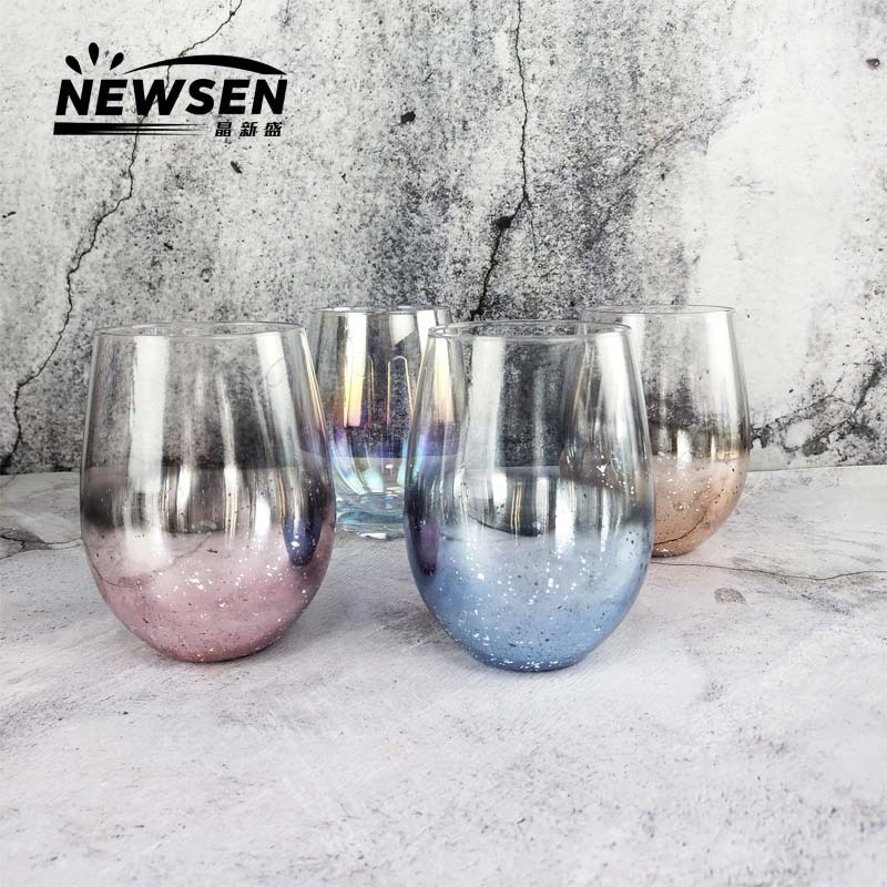 ins网红创意电镀彩色梦幻星空玻璃杯蛋形果汁饮料酸奶杯大肚水杯