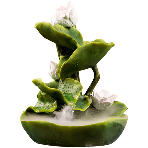 Factory Lotus Leaf Water Flow Creative Small Ornament Feng Shui Living Room Decoration Resin Craft Wholesale Agent