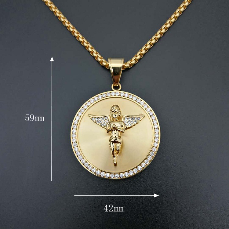 55g Weight 1 Piece Titanium Steel Zircon Angel Pendant