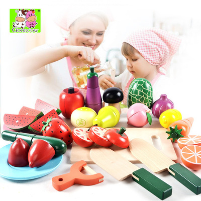 桶装切水果玩具木制水果蔬菜切切看切切乐磁性儿童过家家厨房玩具