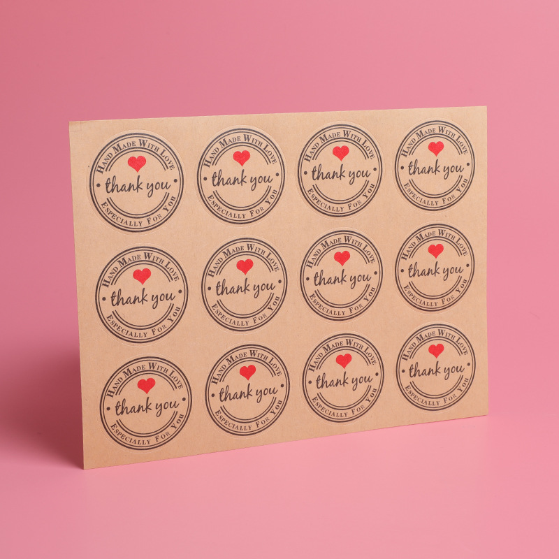 Gift Stickers Event & Party Supplies Love Heart Thank You Sealing Kraft Paper Decorative Sticker 12 Gift Packaging Stickers