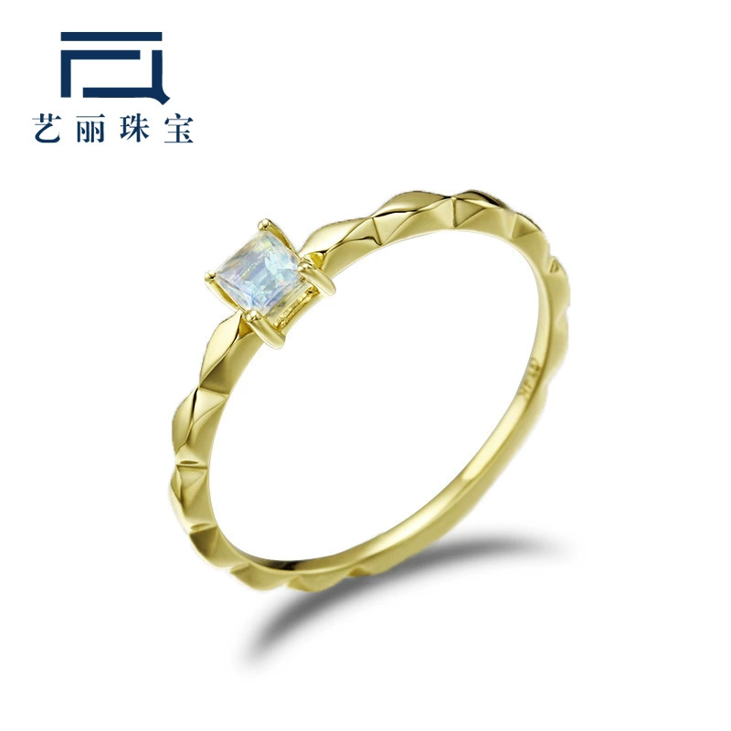 Принцесса квадратная грань лунный камень простое модное OL универсальные кольца женские украшения из золота 14 карат