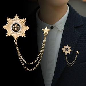 Men's Fashionable Korean Crown Brooch with Five-Pointed Star Tassel Chest Pin and West Suit Chest Badge Medal