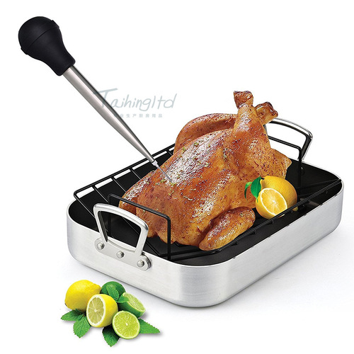 Stainless steel turkey needle seasoning syringe tool barbecue seasoning silicone pump head turkey baster set