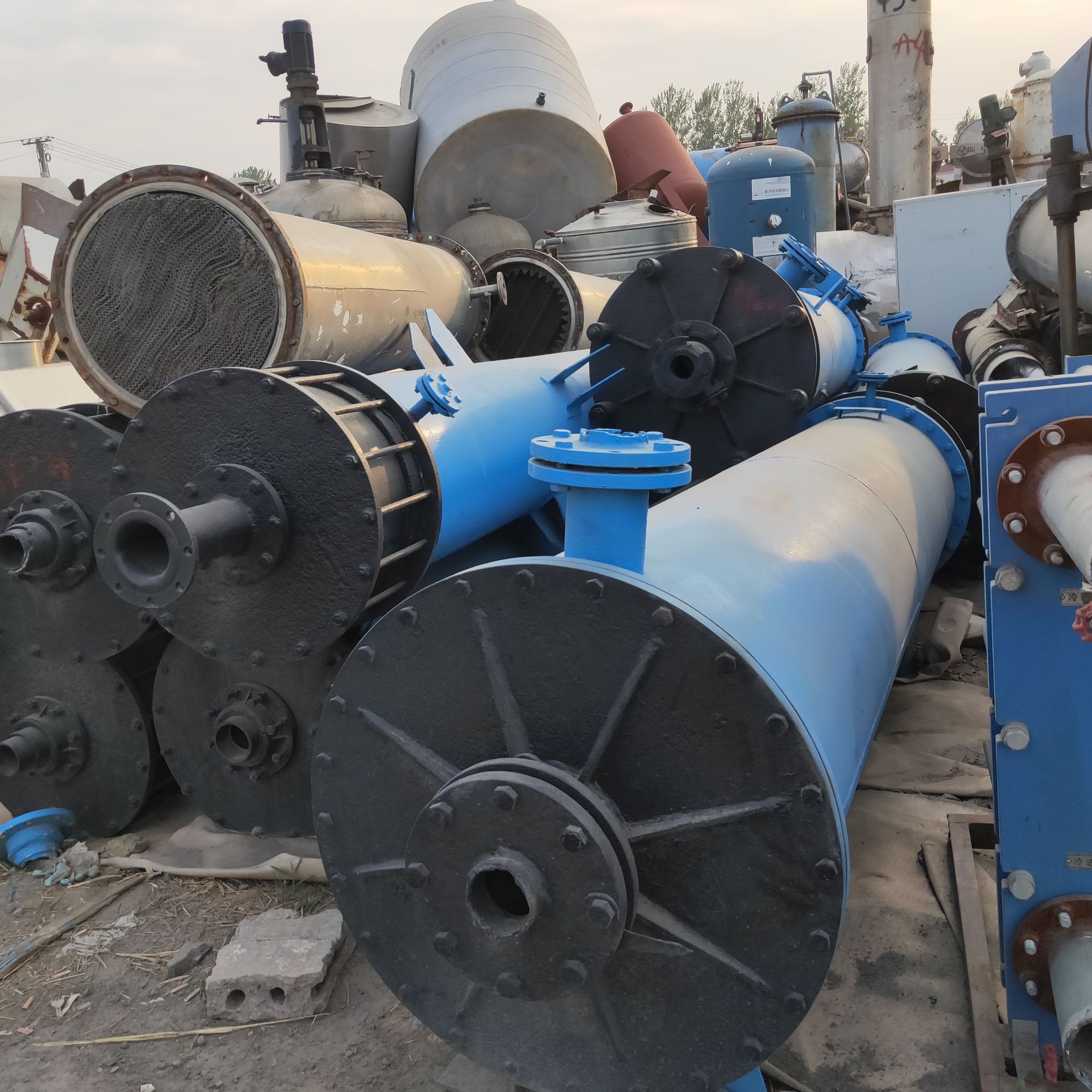 出售二手60平方石墨换热器 圆块孔式石墨换热器 螺旋板式换热器