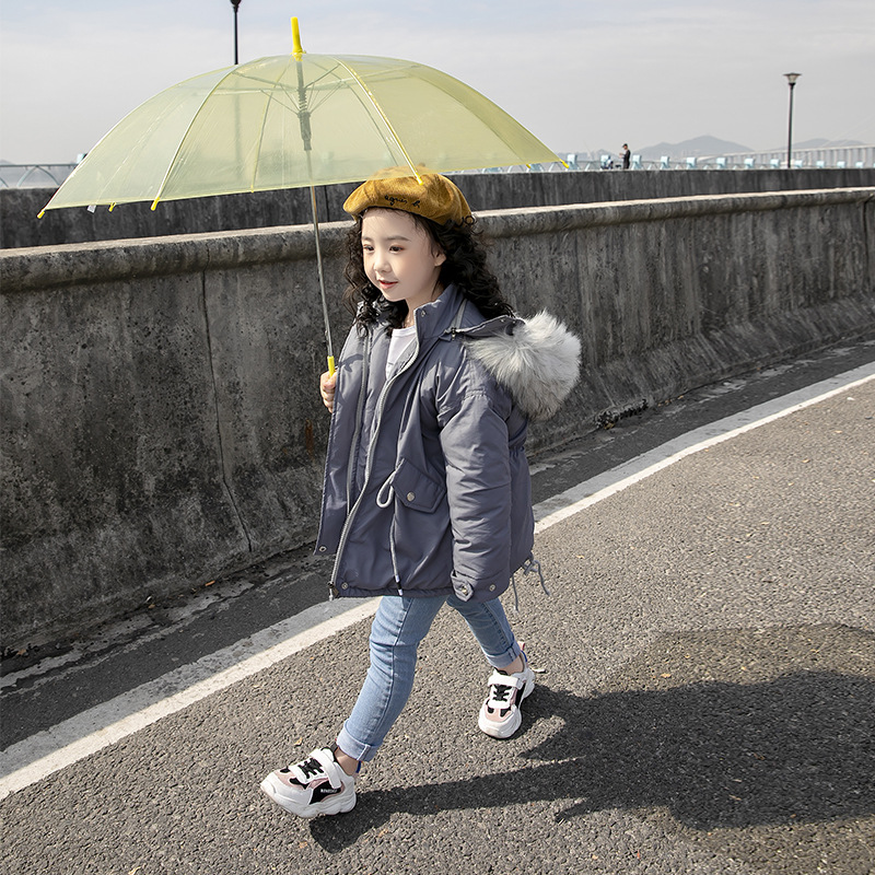 韩国东大门童装儿童棉服秋冬新款大毛领女童派克服 加厚羽绒棉衣