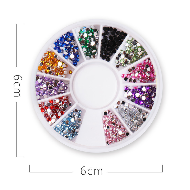 Cross-border especial de 12 colores de uñas de diamante plano de uñas de disco de joyería de color resina diamante imitación mesa de 1,5mm