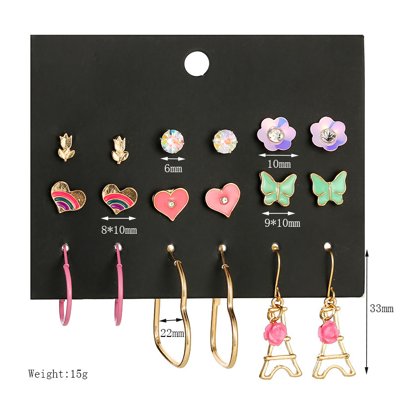 Explosion Earrings Popular Butterfly Drop Oil Combination Earrings Female Eiffel Tower Earrings display picture 1