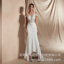 engerla婚纱礼服2021春季新款外贸白色星光缎布宴会礼服