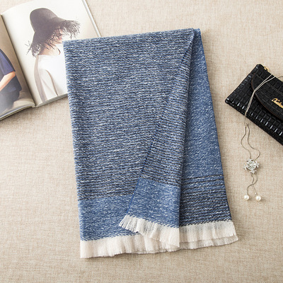 19新款梭织拼接短须纯色仿羊绒围巾女厚款保暖披肩条纹礼品围巾男|ru
