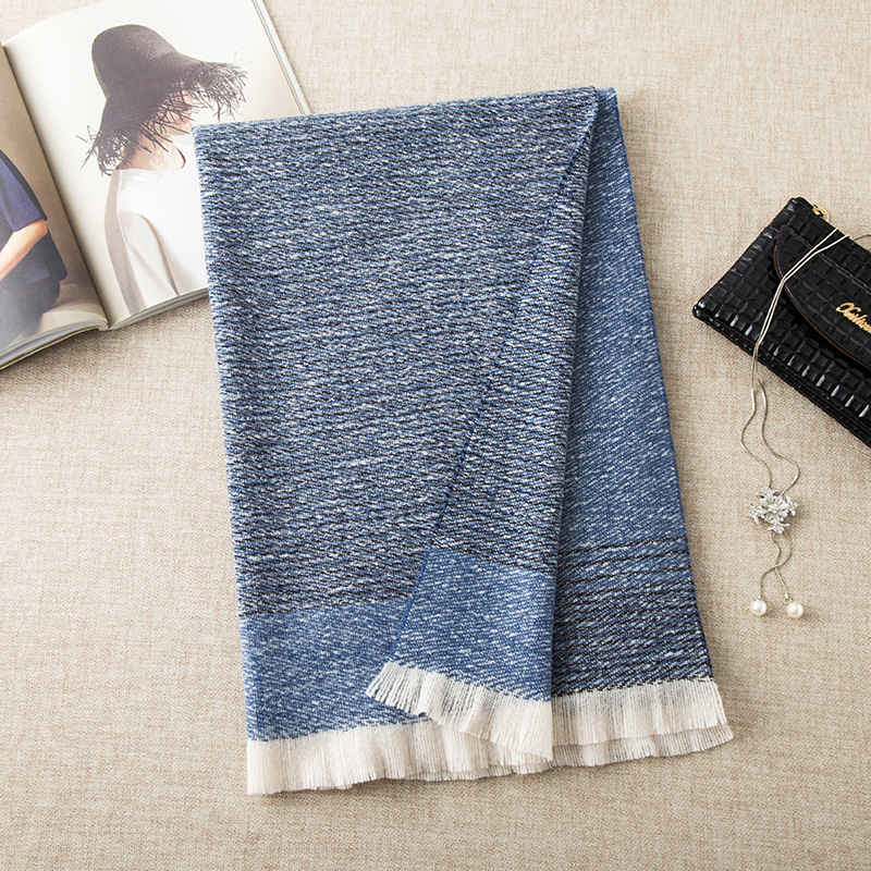 19新款梭织拼接短须纯色仿羊绒围巾女厚款保暖披肩条纹礼品围巾男|ru