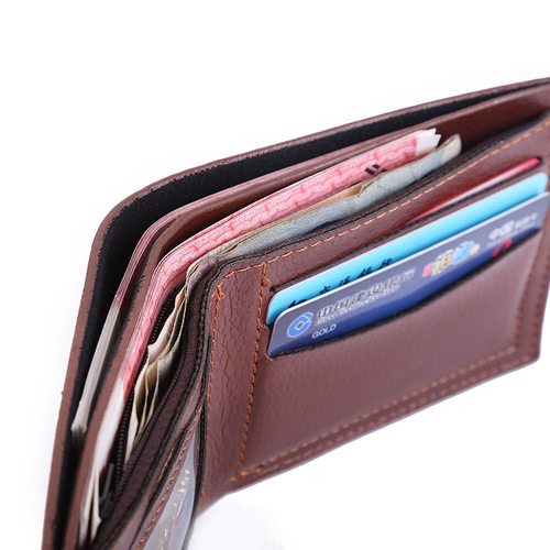 Men's business casual wallet short solid color litchi pattern multiple card slots large capacity PU coin wallet card holder wholesale