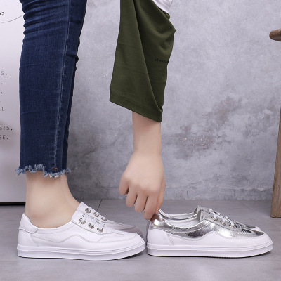 真皮小白鞋女2019春季新款韩版平底百搭韩版学生休闲板鞋一件代发