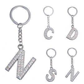 跨境热卖 26个英文字母钥匙扣金属水钻钥匙扣创意个性小配饰批发